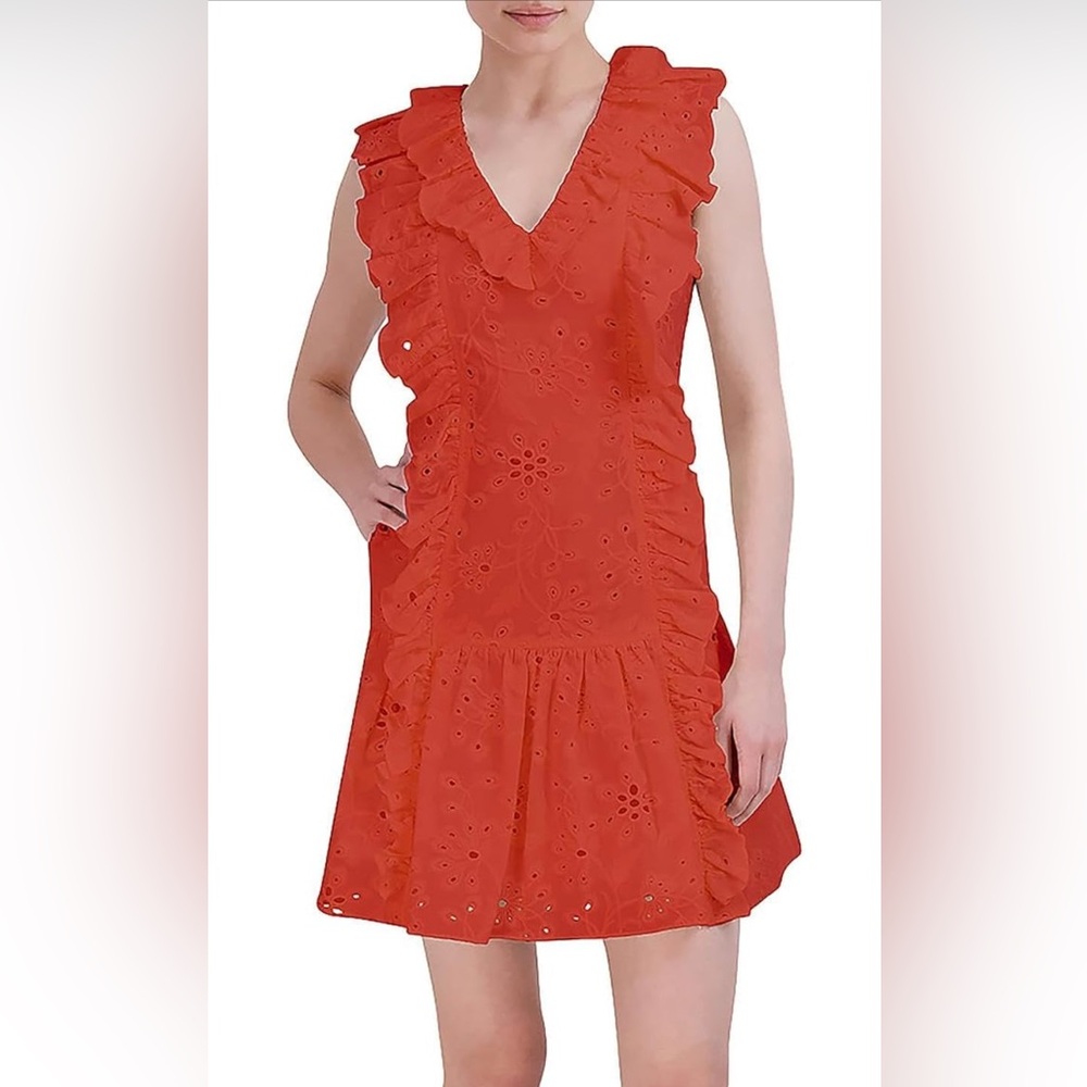 BCBGMAXAZRIA Women’s Ruffled Eyelet Dress